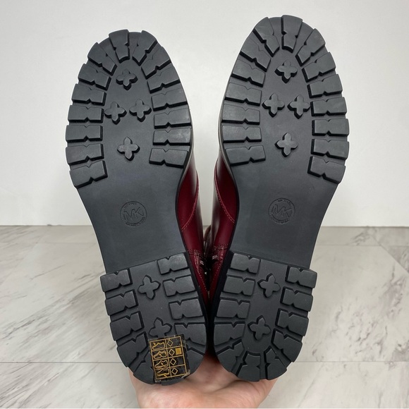 New! Michael Kors Tatum Maroon Faux Leather Lace Up Combat Boot 9M - Picture 13 of 14